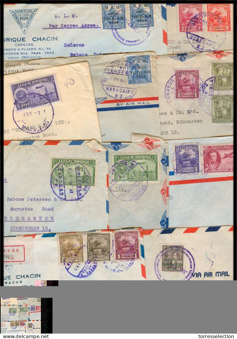 VENEZUELA. 1945-6. Maracaibo / Caracas - UK / Birmingham. 10 Multiple Air Fkd Envs. One Reg + Ovpt. Opportunity. - Venezuela