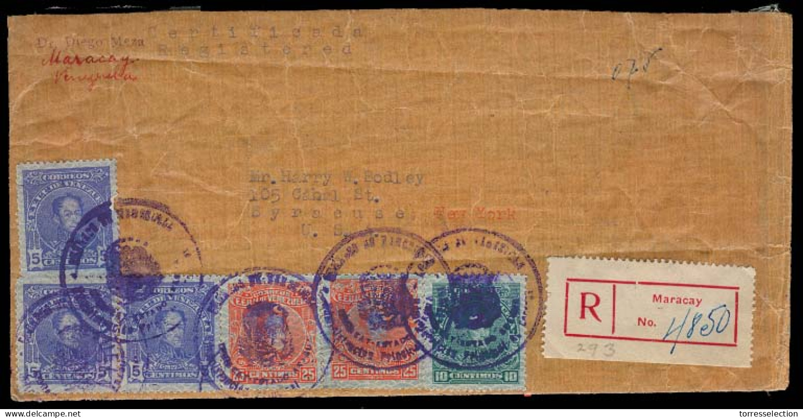 VENEZUELA. 1933. Maracay - USA. Registered Multifkd Env 6 Diff Stamps. Multicolor Usage. V Nice Item. - Venezuela