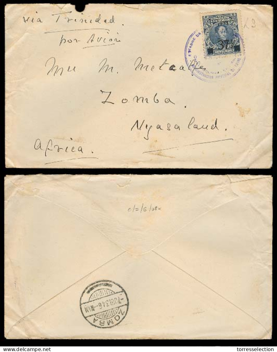 VENEZUELA. 1934. Ciudad Bolivar TRINIDAD - NYASSALAND. Air Fkd Env. VF. Scarce Dest. - Venezuela