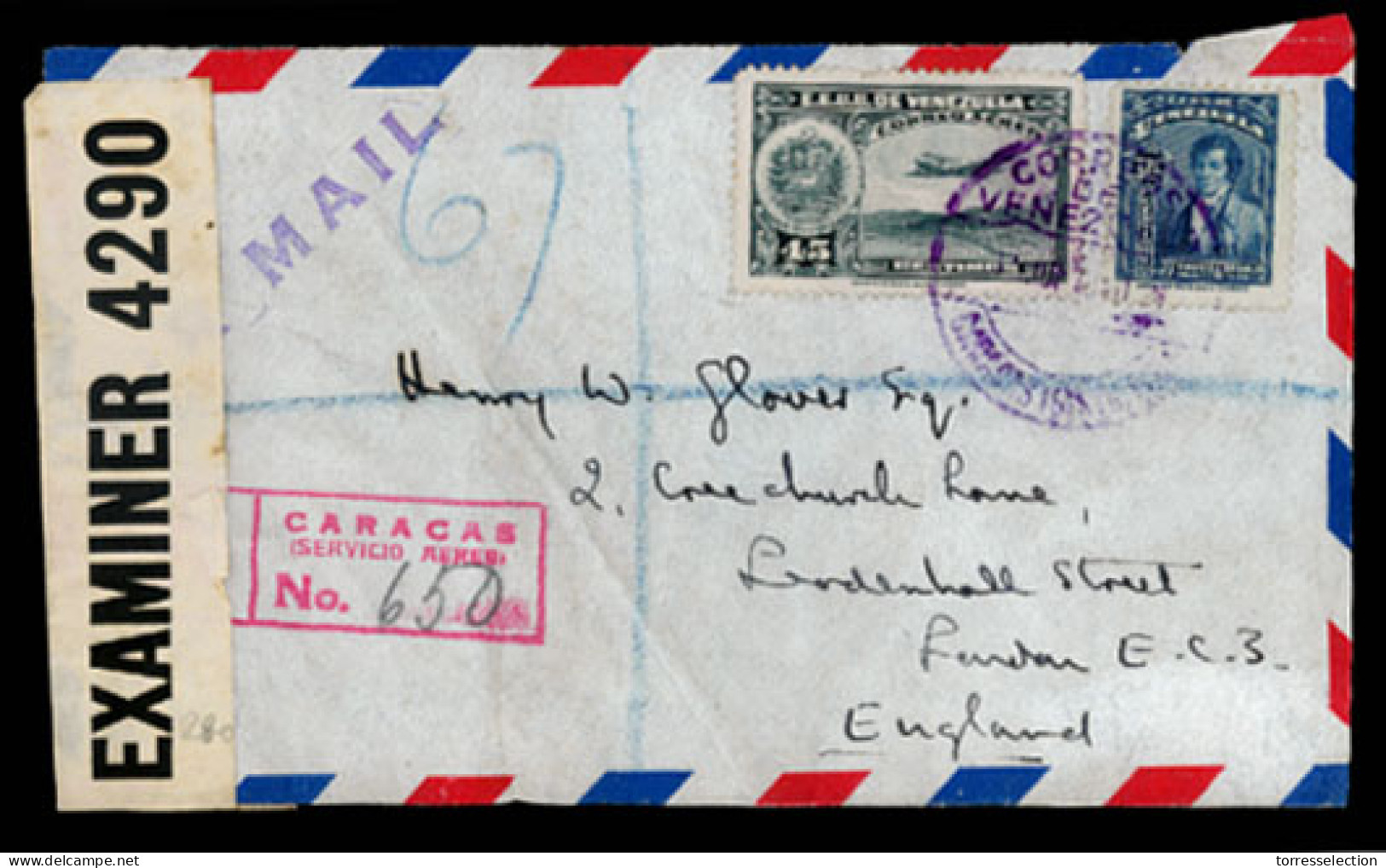 VENEZUELA. 1940. Caracas To England. Registered Censor Franked Envelope. - Venezuela