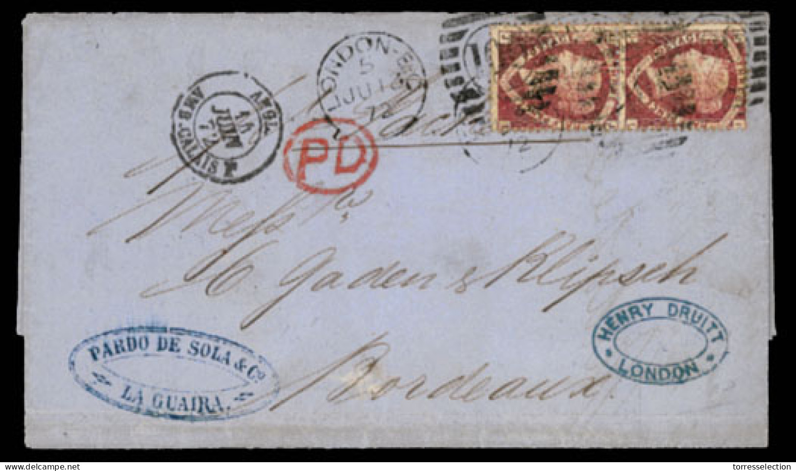 VENEZUELA. 1872. La Guayra. Cover Forwarded To London Where Posted To France. - Venezuela