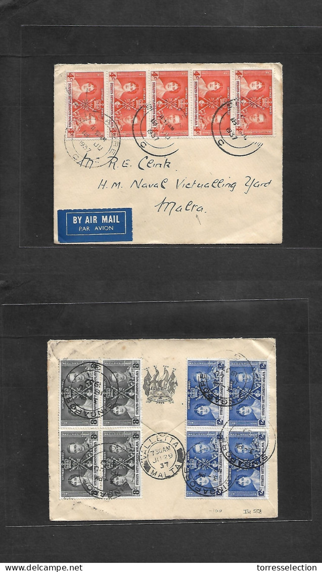 STRAITS SETTLEMENTS SINGAPORE. 1937 (18 June) Sing - Malta, Naval Victualling Yard (29 June) Air Front + Reverse Multifk - Singapur (1959-...)