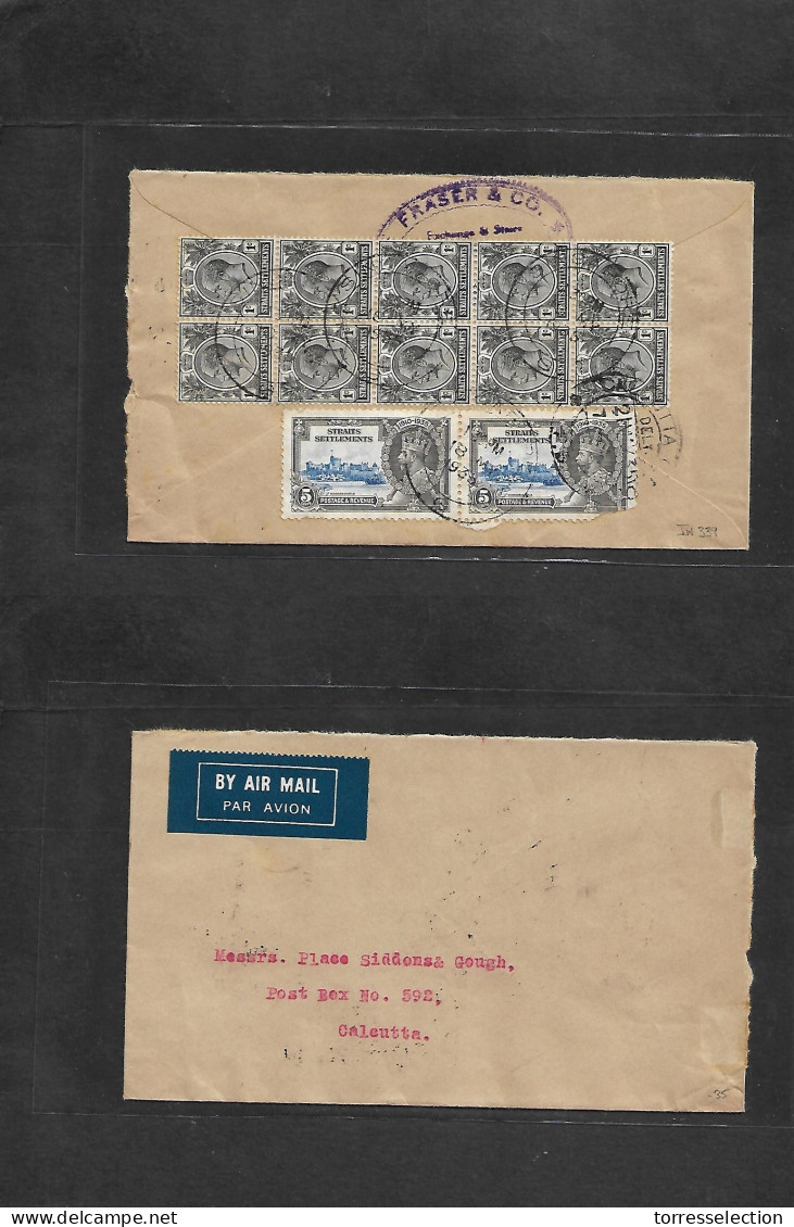 STRAITS SETTLEMENTS SINGAPORE. 1935 (18 May) Sing - India, Calcutta (21 May) Reverse Air Multifkd Env Incl Silver Weddin - Singapore (1959-...)