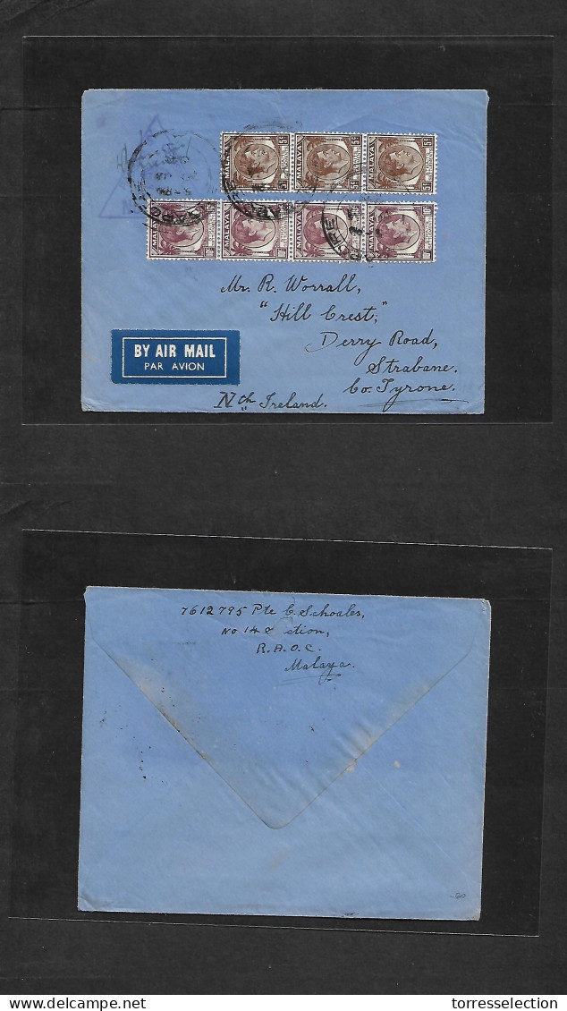 STRAITS SETTLEMENTS SINGAPORE. 1941 (20 Jan) Singapore - North Ireland, Strabane. Air Multifkd Env At 55c Rate + Depart  - Singapore (1959-...)