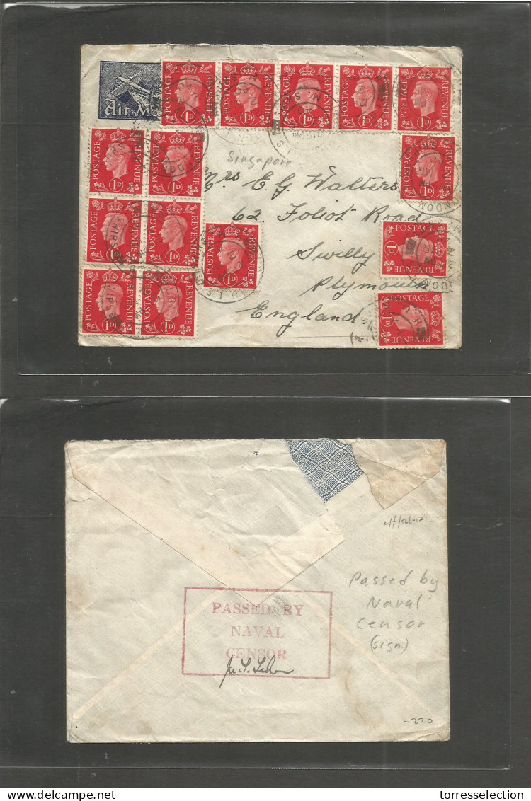 STRAITS SETTLEMENTS SINGAPORE. 1940 (2 March) Navy Ship, Singapore Days. Air To England. GB Multifkd. - Singapur (1959-...)