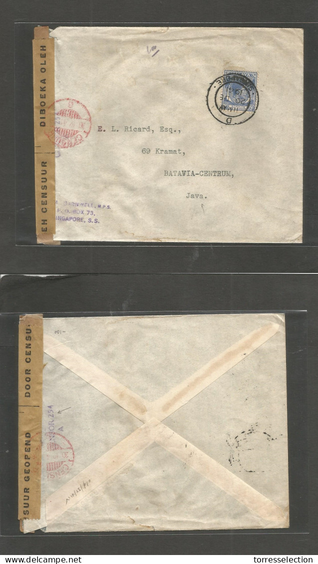 STRAITS SETTLEMENTS SINGAPORE. 1941 (20 Dec) GPO - Java, Batavia, Dutch Indies ( The Netherlans Were Nazi Occupied At Th - Singapur (1959-...)