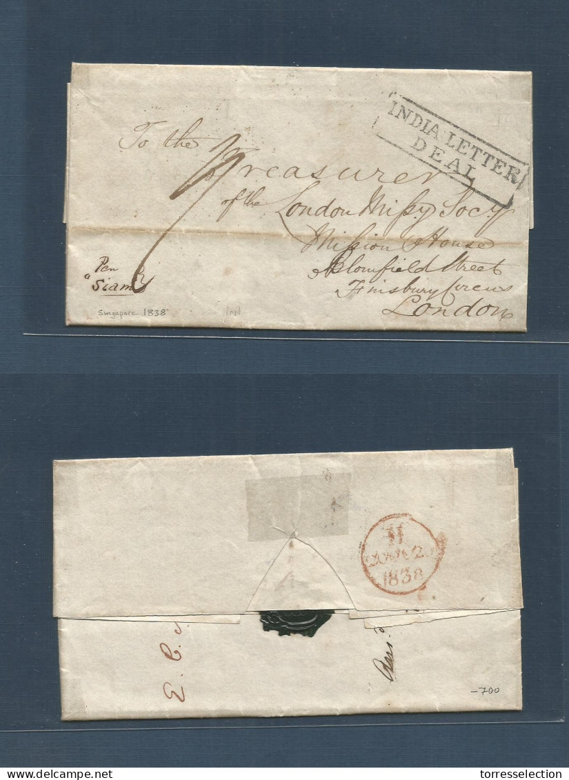 STRAITS SETTLEMENTS SINGAPORE. 1838 (14 May) Singapore - UK, London (20 Oct) EL Full Missionary Text, Endorsed Per (scho - Singapur (1959-...)