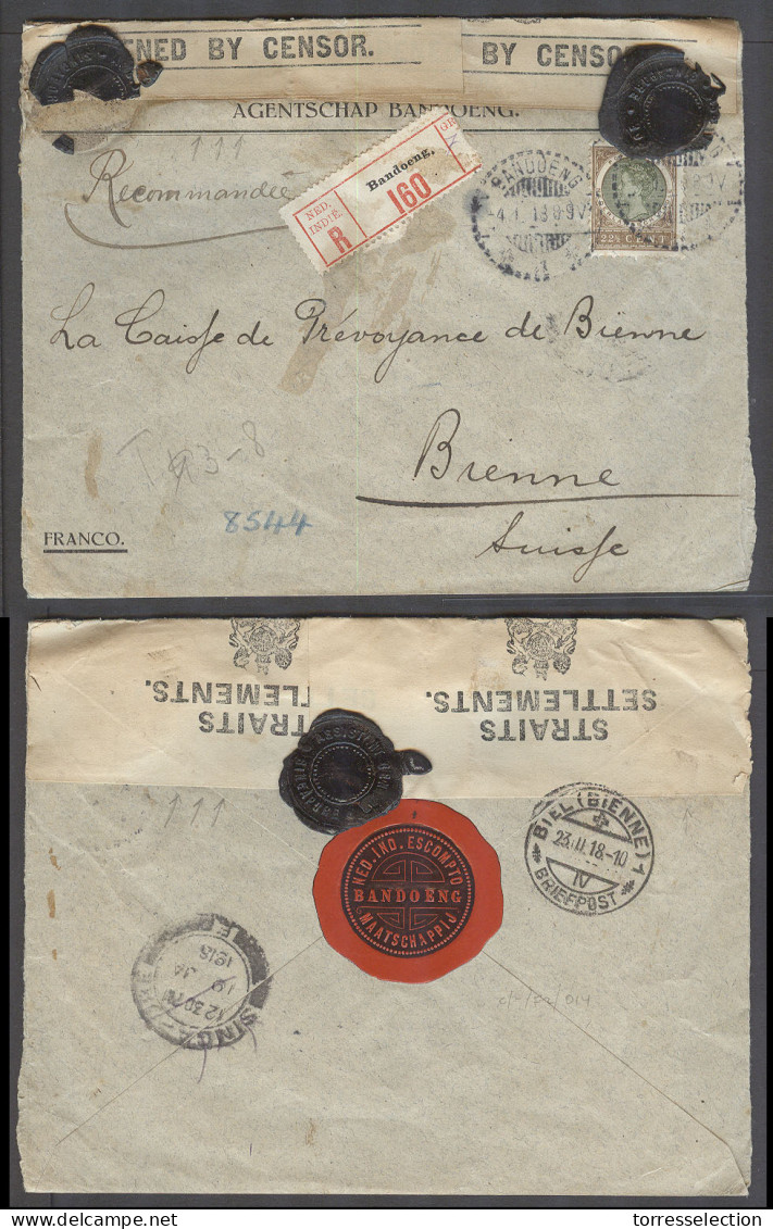 STRAITS SETTLEMENTS SINGAPORE. 1918 (4 Jan). Dutch Indies, Bandoeng . Switzerland (23 Feb). Reg Depart Fkd Env Censor La - Singapore (1959-...)