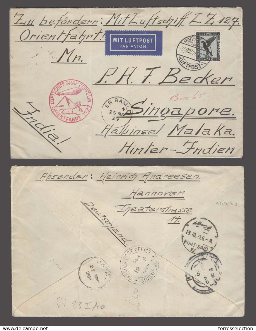 STRAITS SETTLEMENTS SINGAPORE. 1929 (24 March). Germany - Singapore / Malay Isl (19 April). A Fabolous ZEPPELIN TO SOUTH - Singapore (1959-...)