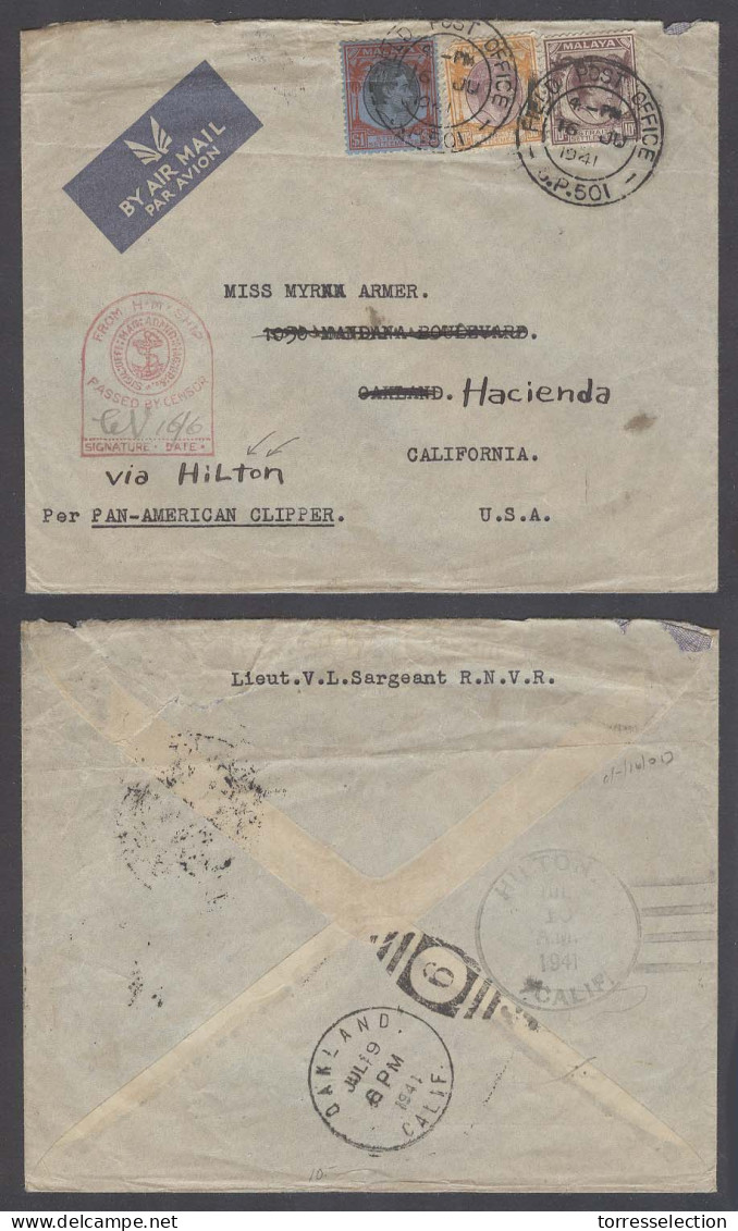 STRAITS SETTLEMENTS SINGAPORE. 1941 (16 June). Field PO / GP 501 - USA / CA, Hacienda (10-19 July). Military Officer RNV - Singapore (1959-...)