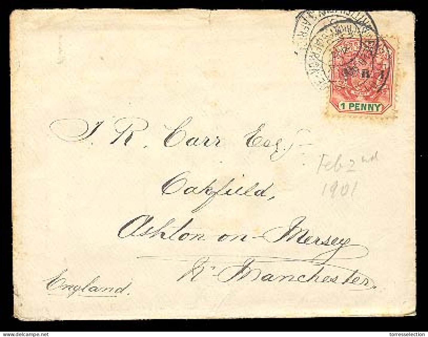 SOUTH AFRICA. 1901. (2 Feb). Elandsfontein / Manchester - UK. Frkd. Env. With Contains. - Other & Unclassified