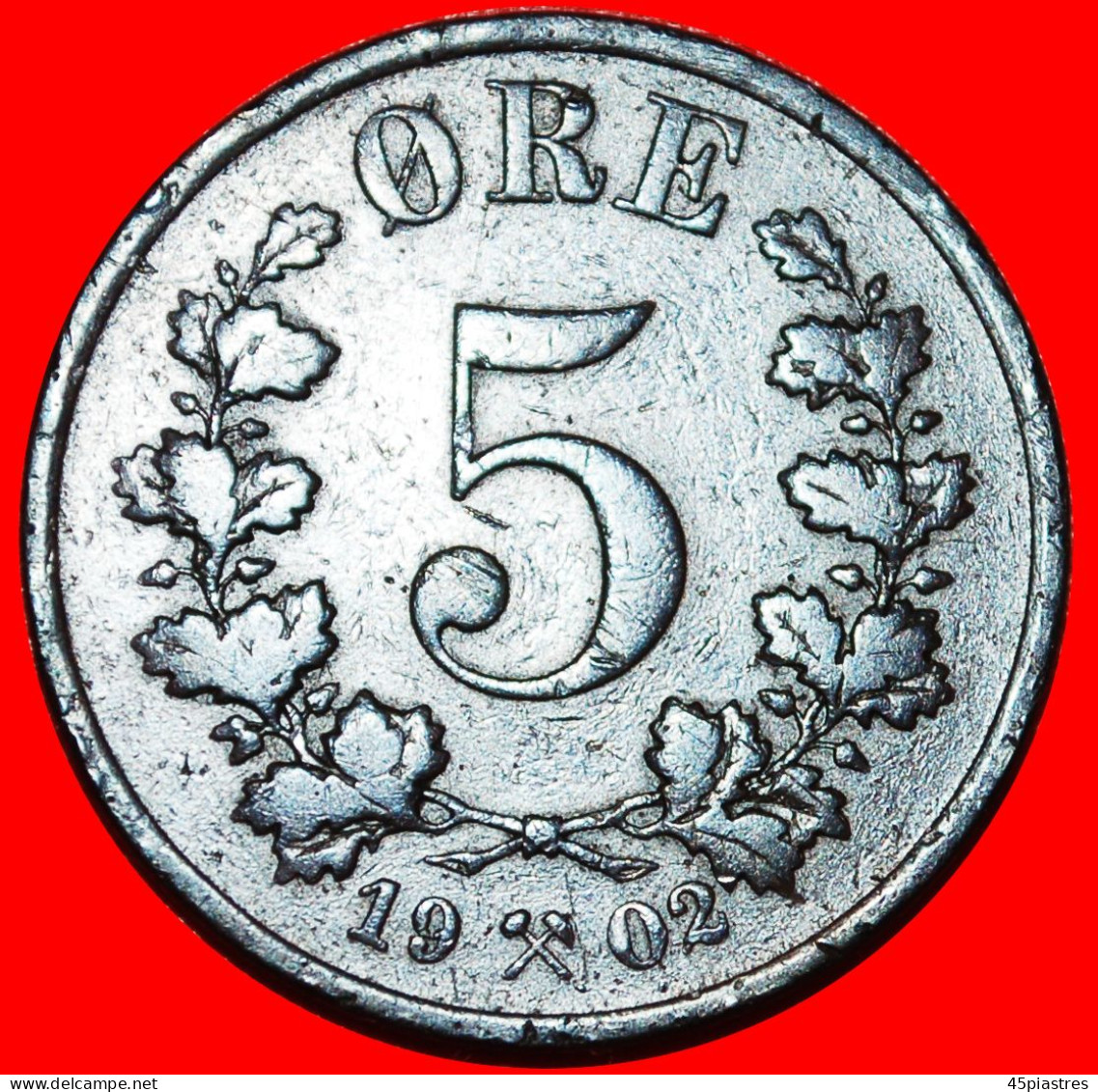 * CROWN (1876-1902): NORWAY And SWEDEN UNION  5 ORE 1902! OSCAR II (1872-1905)  · LOW START ·  NO RESERVE! - Norwegen