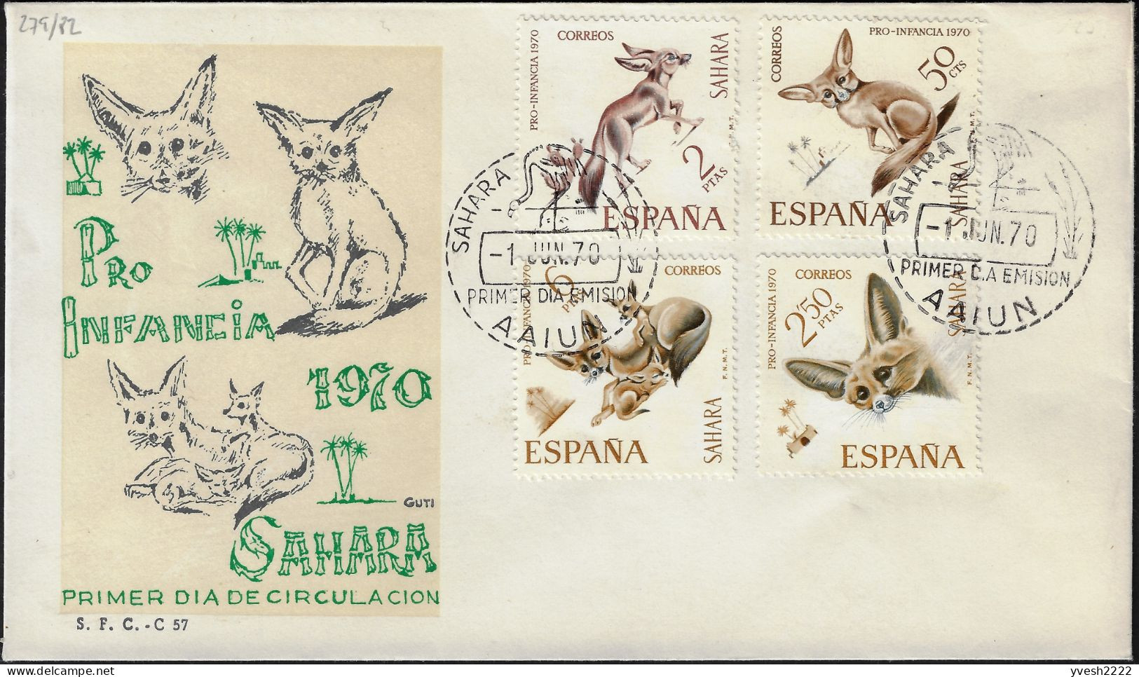 Sahara Espagnol 1970 Y&T 265 à 268 Sur FDC. Pour L'enfance. Animaux, Fennec - Honden
