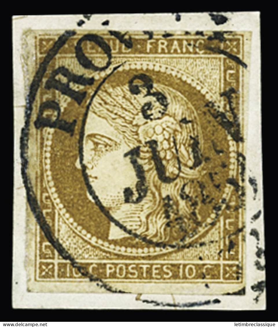 Obl,sur Fragment Càd T13 Provins 3 Juin 1851 Sur N°1 10c Bistre-jaune, Bien Margé, Sur Petit Fragment, TTB. Signé Calves - 1849-1850 Cérès