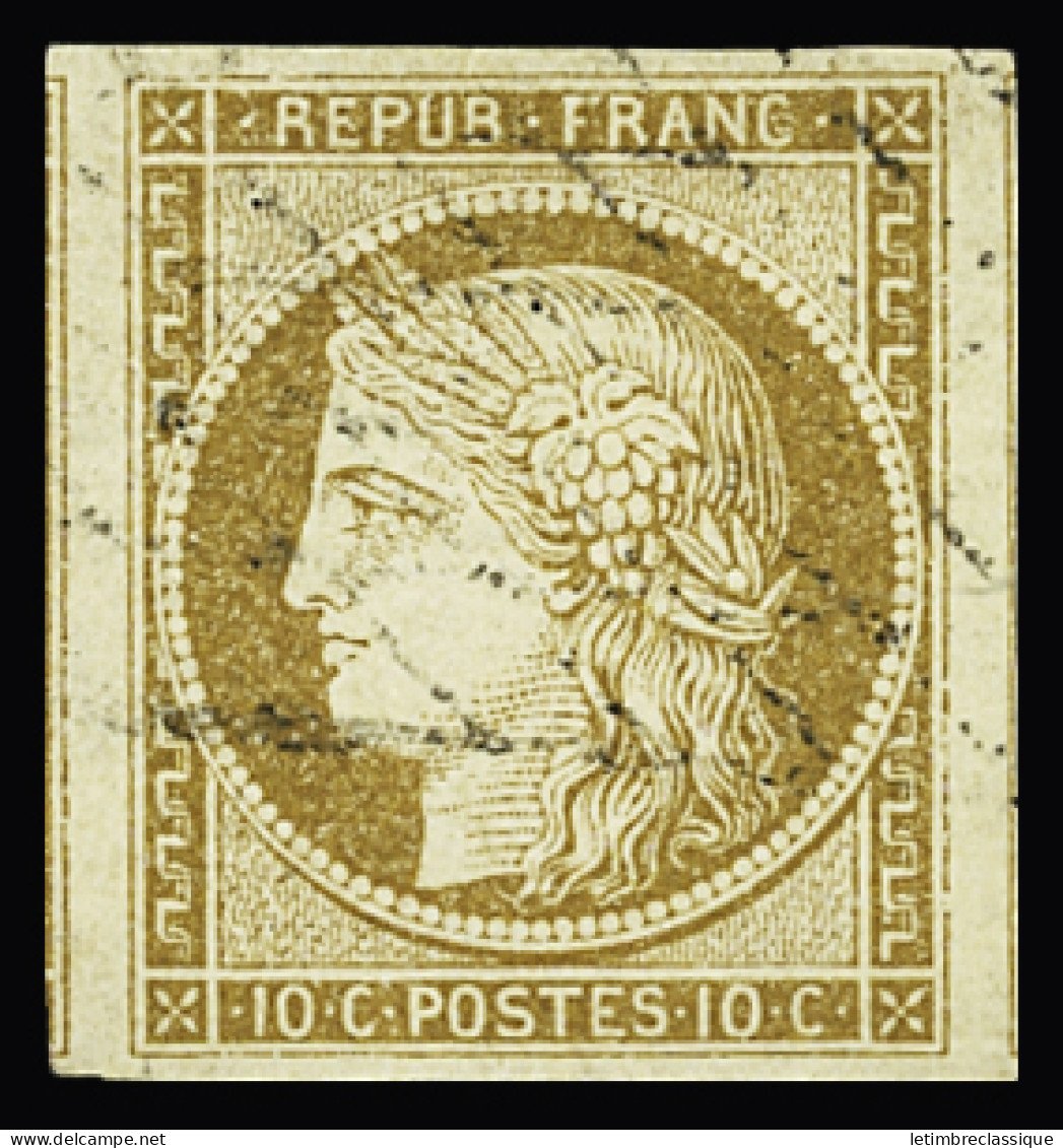 Obl N°1 10c Bistre-jaune, Obl. Grille Sans Fin, Encadré Par Deux Voisins, TTB. Signé Calves - 1849-1850 Ceres