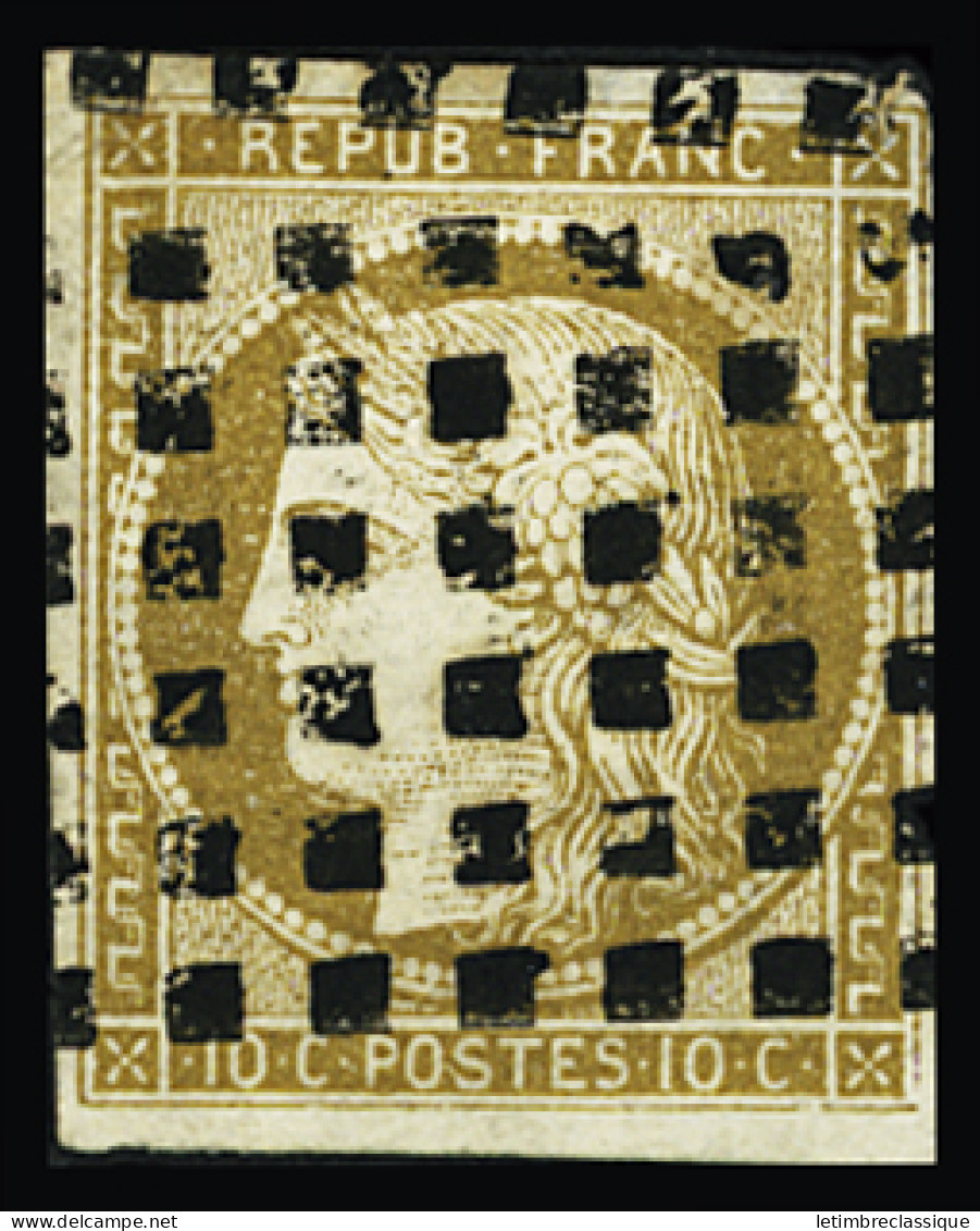 Obl N°1 10c Bistre-jaune, Obl. Gros Points, TB - 1849-1850 Cérès