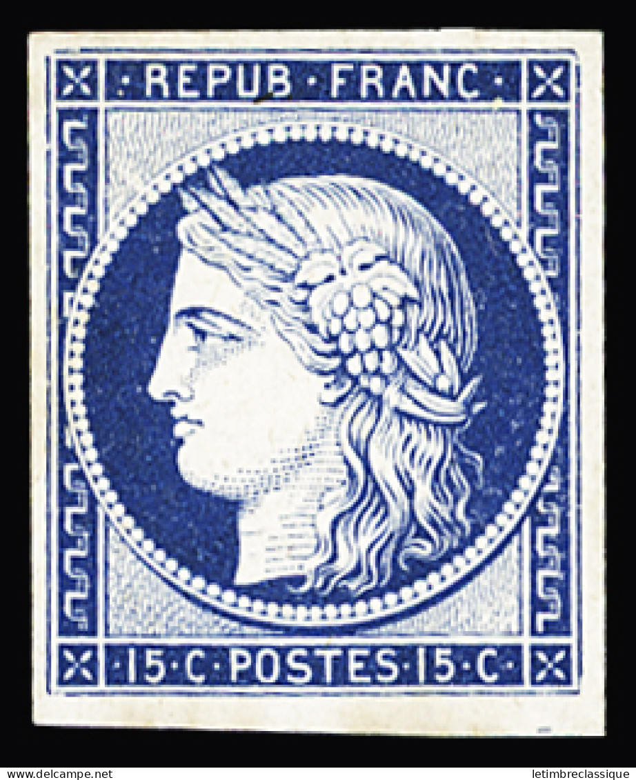 Essai N°2 15c Essai En Couleur Bleu Sur Papier Carton, Un Pli ; N°7 1fr. Essai En Noir Sur Papier Pelure, Joue Découpée, - 1849-1850 Ceres