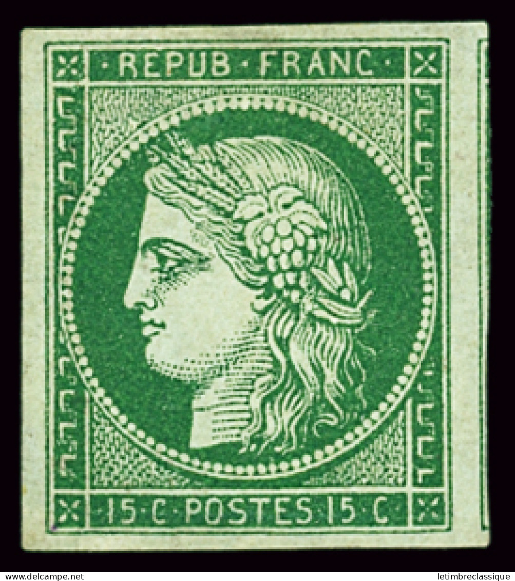 ** N°2 15c Vert, FAUX Extrêmement Bien Réalisé, Avec Voisin à Droite, Neuf **, TTB - 1849-1850 Ceres