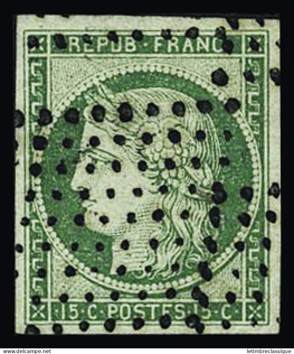 Obl N°2 15c Vert, Oblitéré Losange De 81 Points Des Rebuts, TTB. RR (5700 Timbres Ont été Mis Au Rebut Sur 3 315 600 Imp - 1849-1850 Cérès