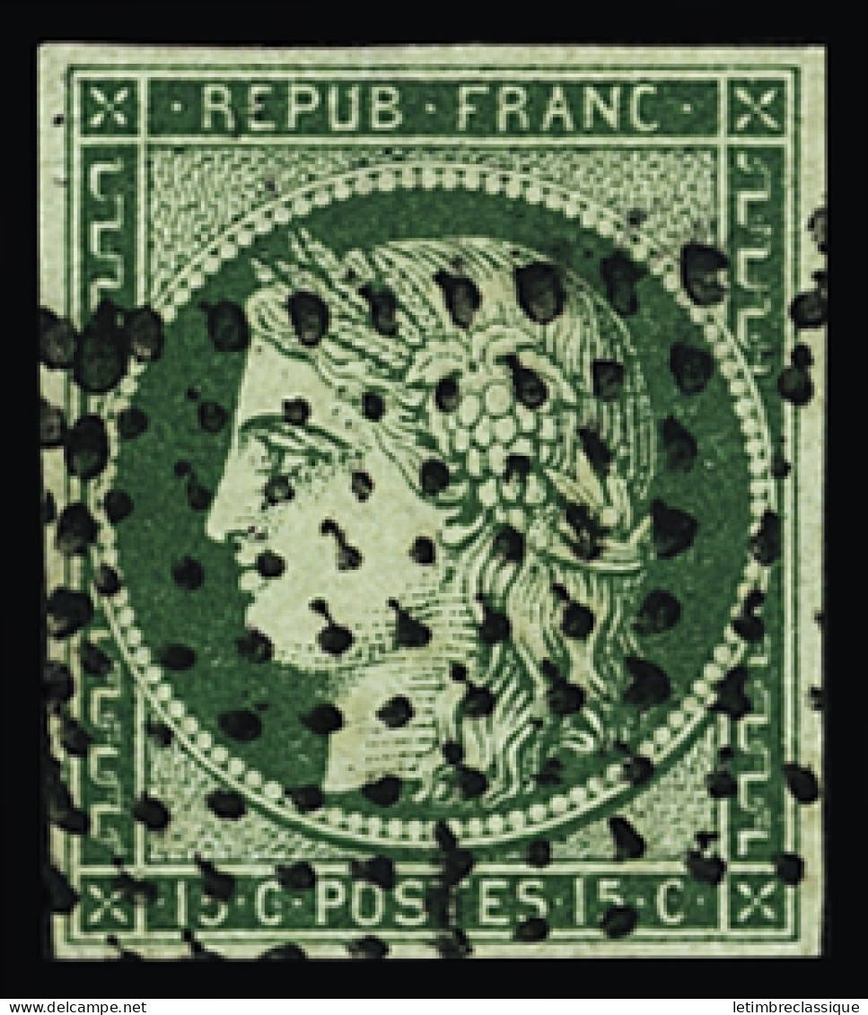 Obl N°2 15c Vert, Oblitéré Losange De 81 Points Des Rebuts, Aminci (cause De La Mise Au Rebut) Sinon TB. RR (5700 Timbre - 1849-1850 Ceres