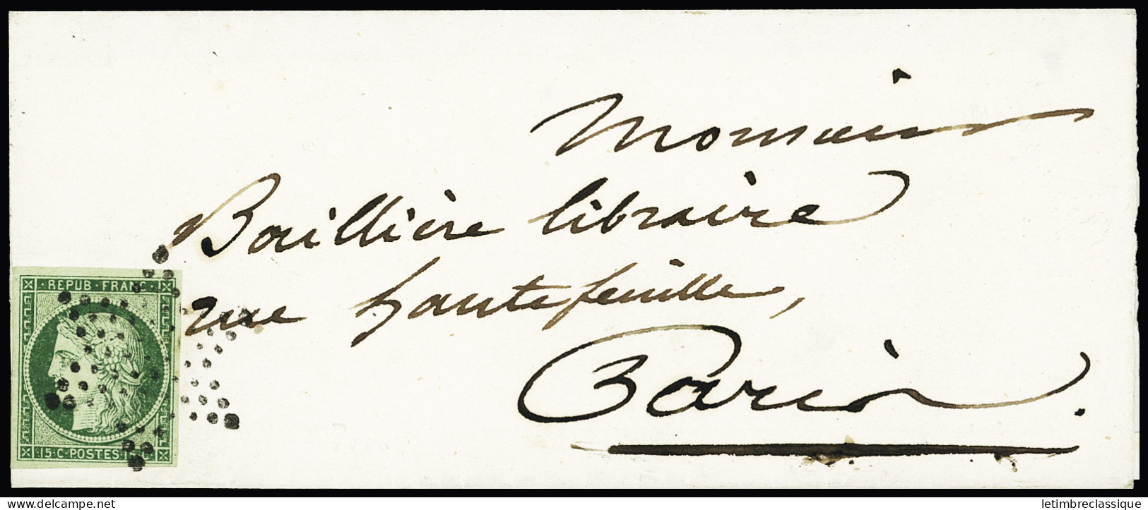 Lettre N°2 15c Vert Bien Margé, Obl. étoile Sur Lettre Pour Paris, Superbe - 1849-1850 Ceres