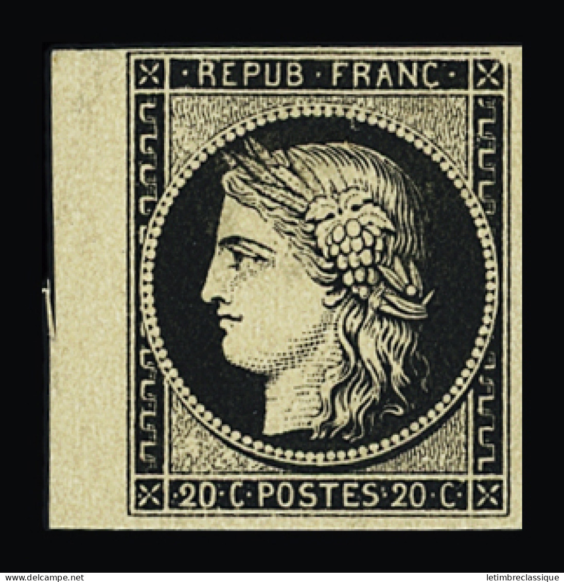 * N°3 20c Noir Sur Jaune, Neuf, Bdf, TB. Signé A. Brun - 1849-1850 Cérès