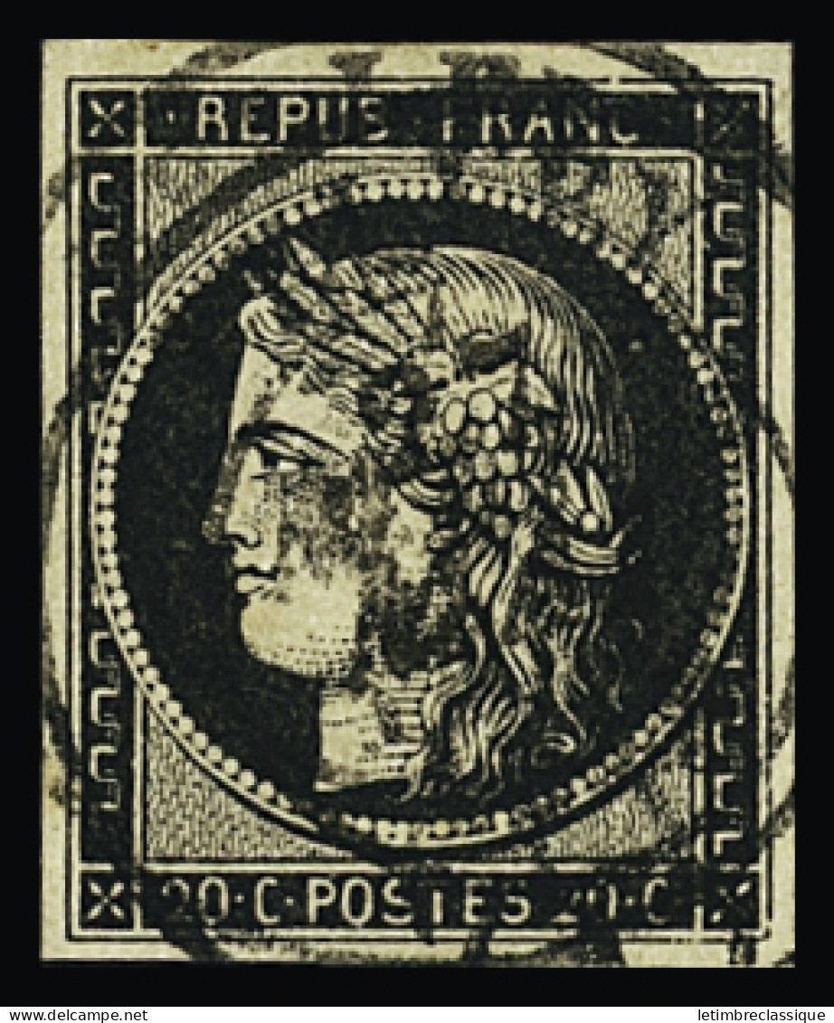 Obl N°3 20c Noir Sur Jaune, Oblitéré Cachet à Date T14 27 Janv 49, TB. Signé J.F Brun - 1849-1850 Ceres