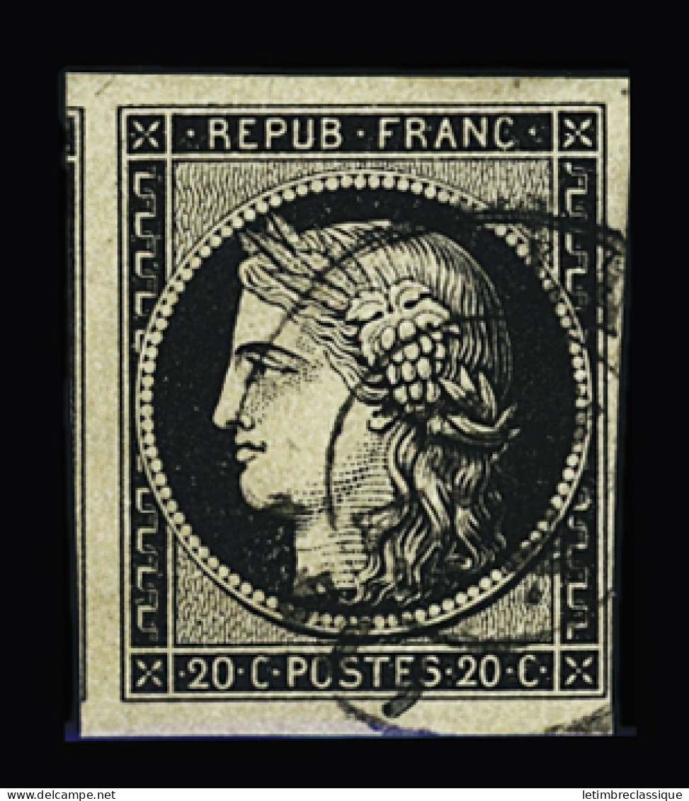 Obl N°3 20c Noir Sur Jaune, Obl. CàD T15 Laval (Mayenne) 4 Janv. 1849, Voisin à Gauche, TB. Signé JF. Brun - 1849-1850 Cérès