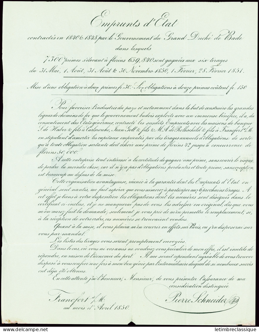 Lettre Circulaire Imprimée De Francfort Sur Le Main, Acheminée Et Postée En Moselle Avec N°3 20c Noir (au Filet) Obl. Gr - 1849-1850 Ceres