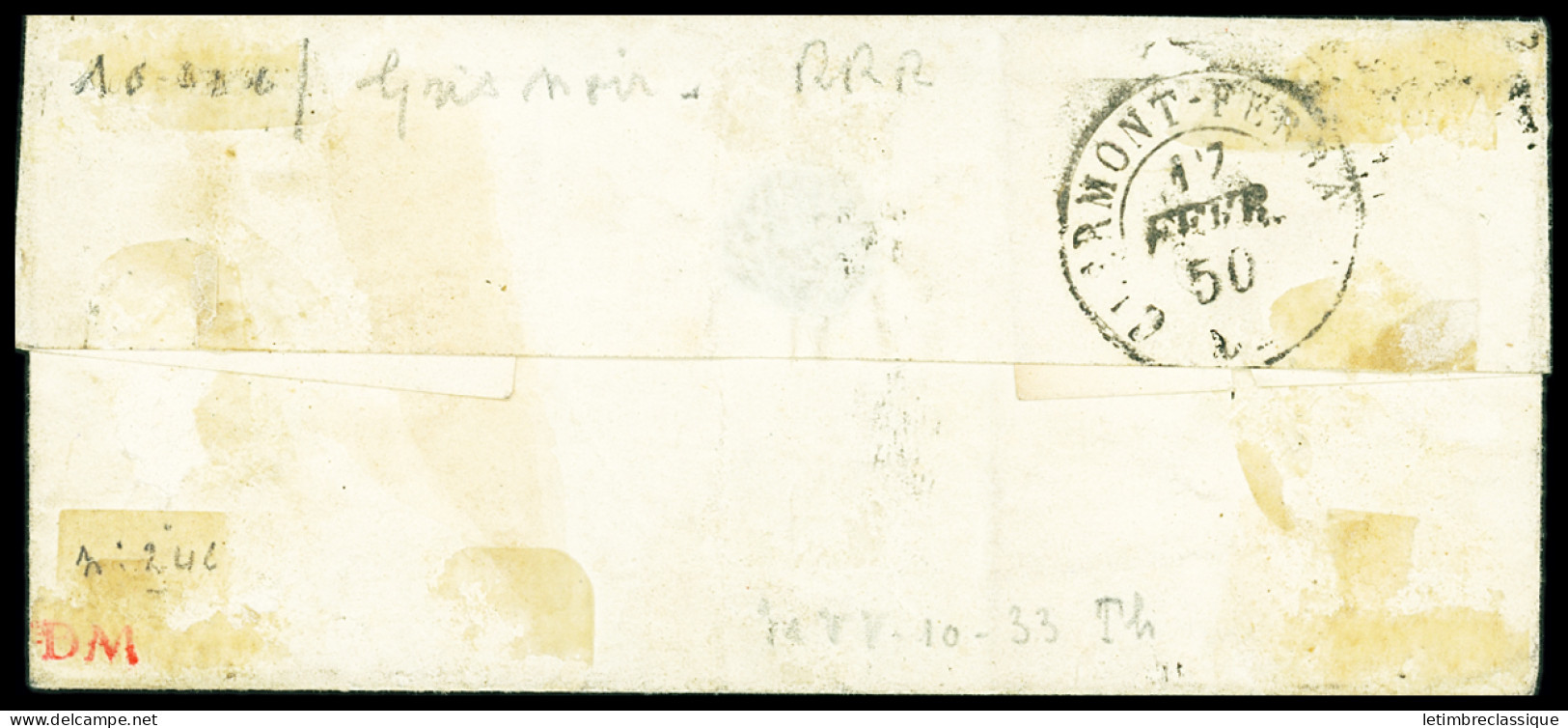 Lettre N°3 OBL Grille + T15 Riom Puy-de-Dôme (1850) Sur Lettre, Ind 14, TB - 1849-1850 Ceres