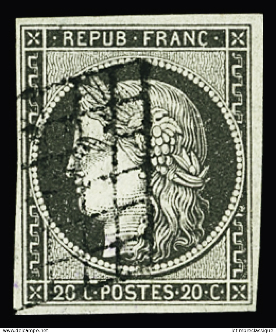 Obl N°3c 20c Gris-noir, Obl. Grille,  TTB. Certificat JF.Brun - 1849-1850 Cérès