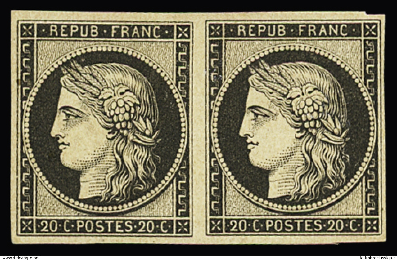 * N°3f 20c Noir, Réimpression De 1862, En Paire Neuve *, TB - 1849-1850 Ceres