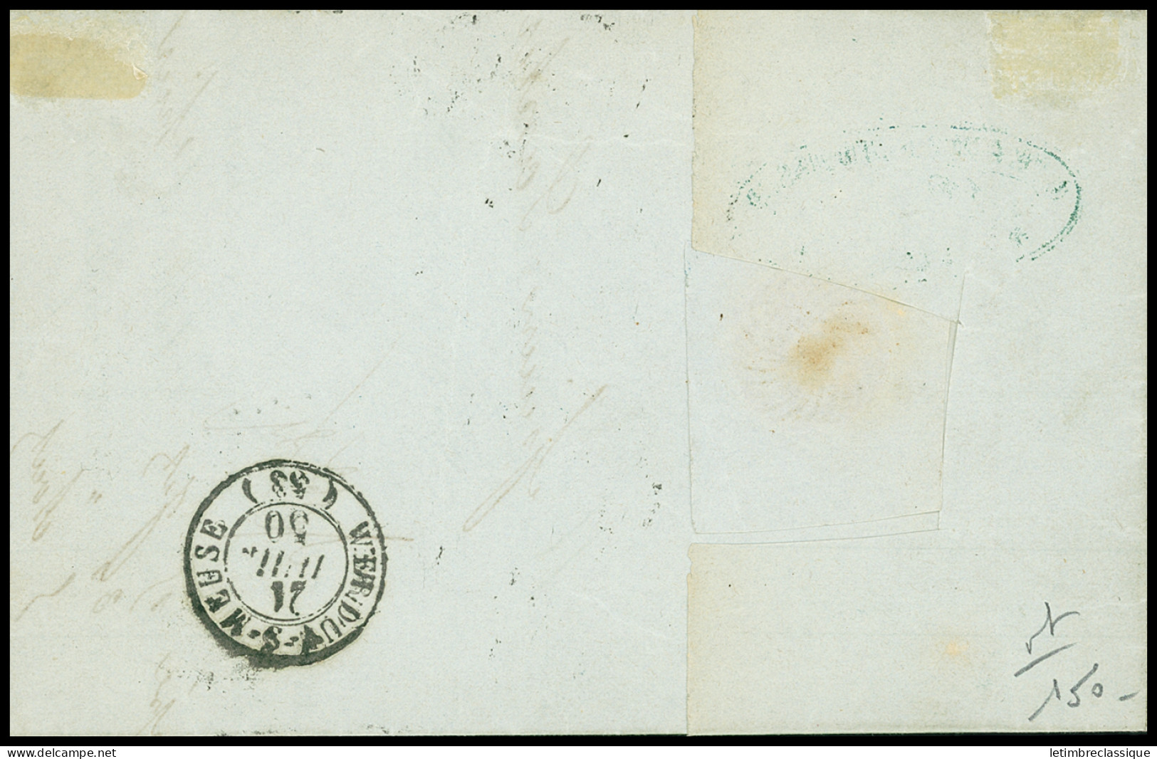 Lettre N°4 25c Bleu Obl. Grille Sur Lettre De Sedan 20.07.1850 Avec Taxe Manuscrite "25" Pour Double Port, TTB - 1849-1850 Cérès