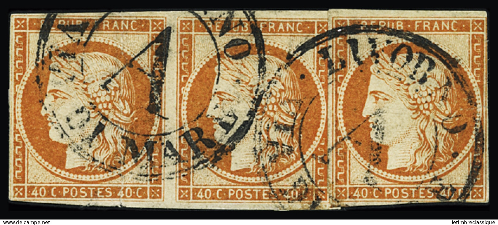 Obl N°5 40c Orange, Paire Et Unité Avec Oblitération Italienne LIVORNO VIA DI MARE A, L'unité Est Touchée En Un Point Si - 1849-1850 Cérès