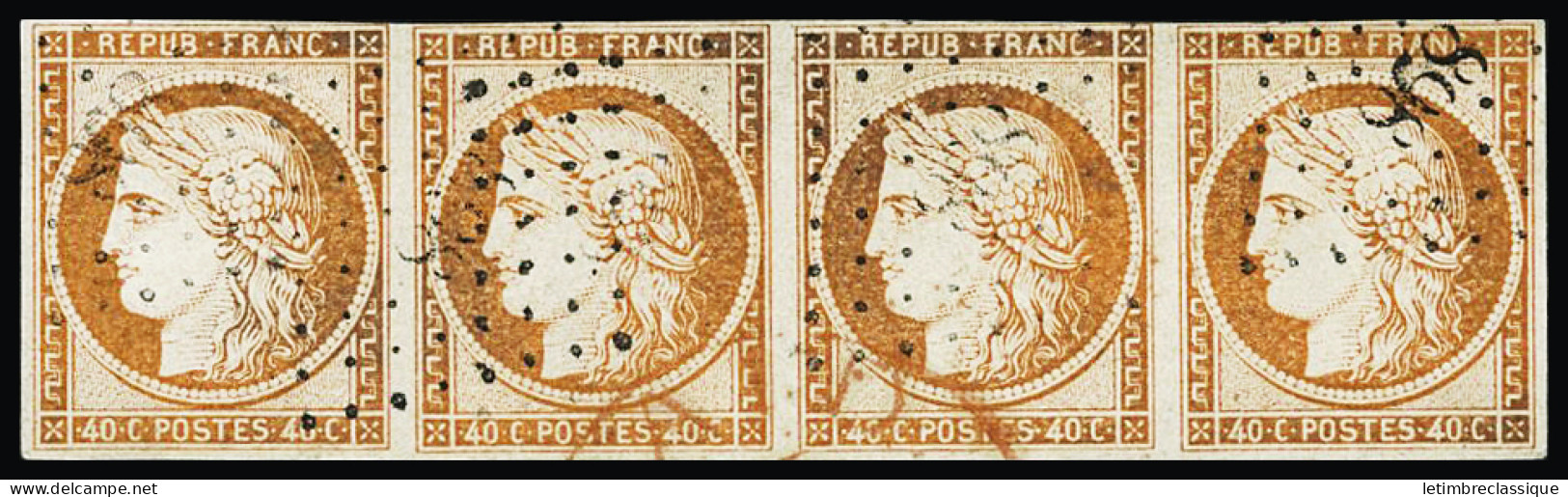 Obl N°5a 40c Orange Vif, Bande De Quatre Bien Margée, Obl. PC 898 De Cognac (Charente) Et Càd Rouge PAID De Londres, TB, - 1849-1850 Ceres