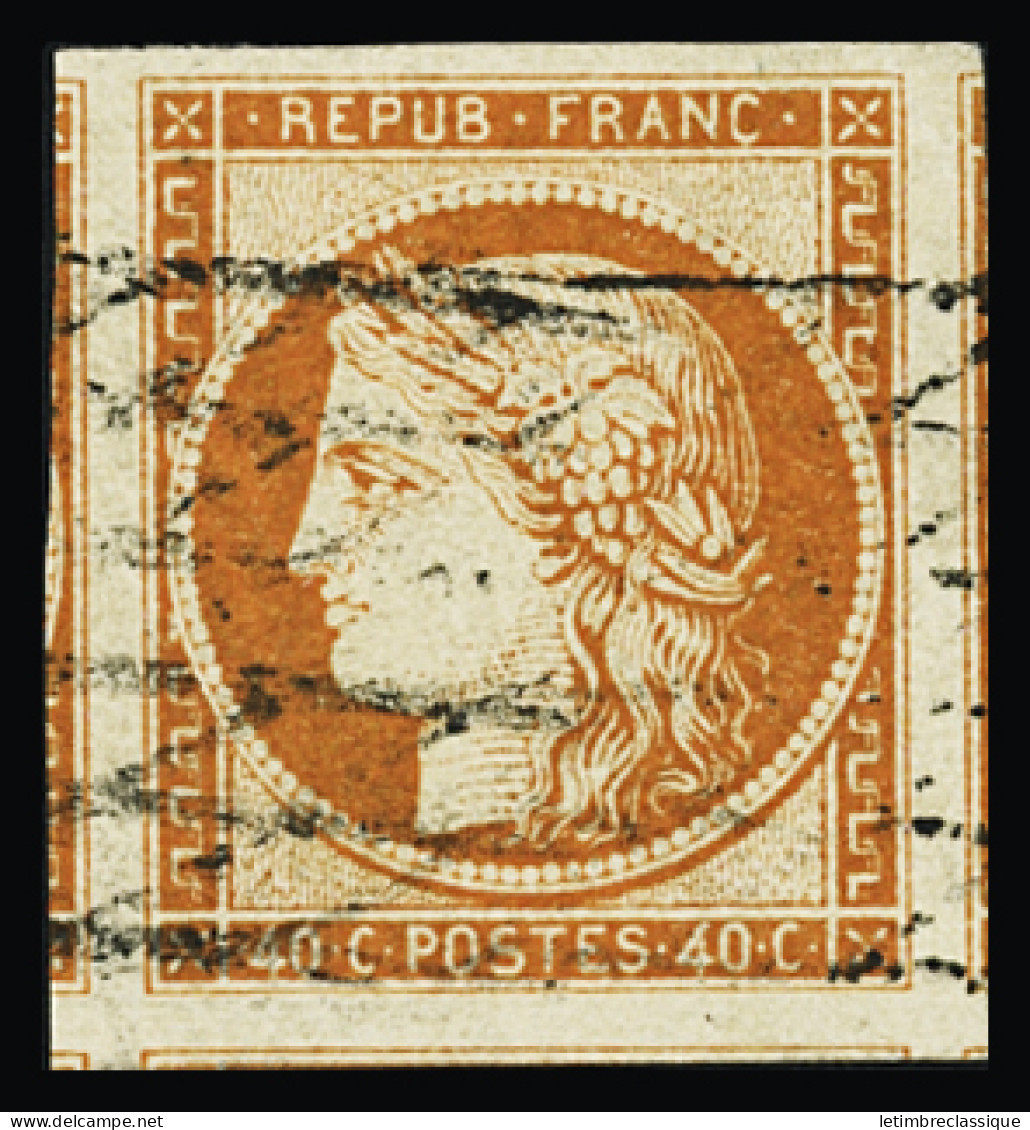 Obl N°5a 40c Orange Vif, Belles Marges Avec Voisins à Droite, à Gauche Et En Bas, Obl. Grille Sans Fin, TTB. Signé A.Bru - 1849-1850 Ceres