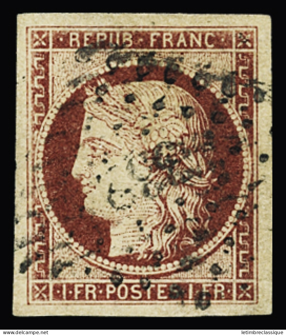 Obl N°6 1f Carmin, Bien Margé, Obl. PC 322 De Beaumont-sur-Oise (Seine-et-Oise), TB. Signé Calves - 1849-1850 Ceres