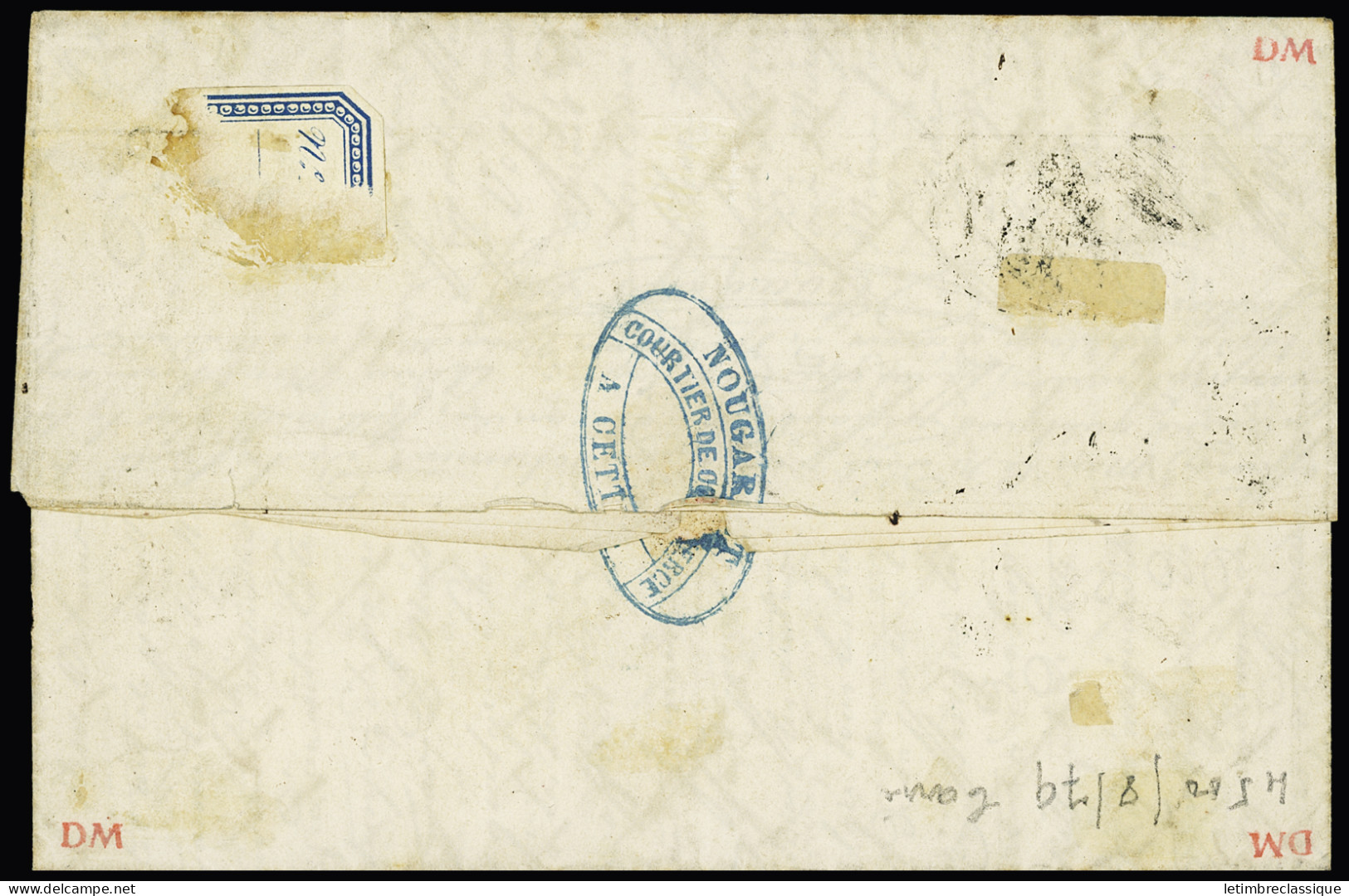 Lettre N°6 + 4 En Paire, Bien Margés, Obl. Grille Sur Lettre De Cette (Hérault) 1851 Pour New-York, Cachet Américain 5,  - 1849-1850 Cérès