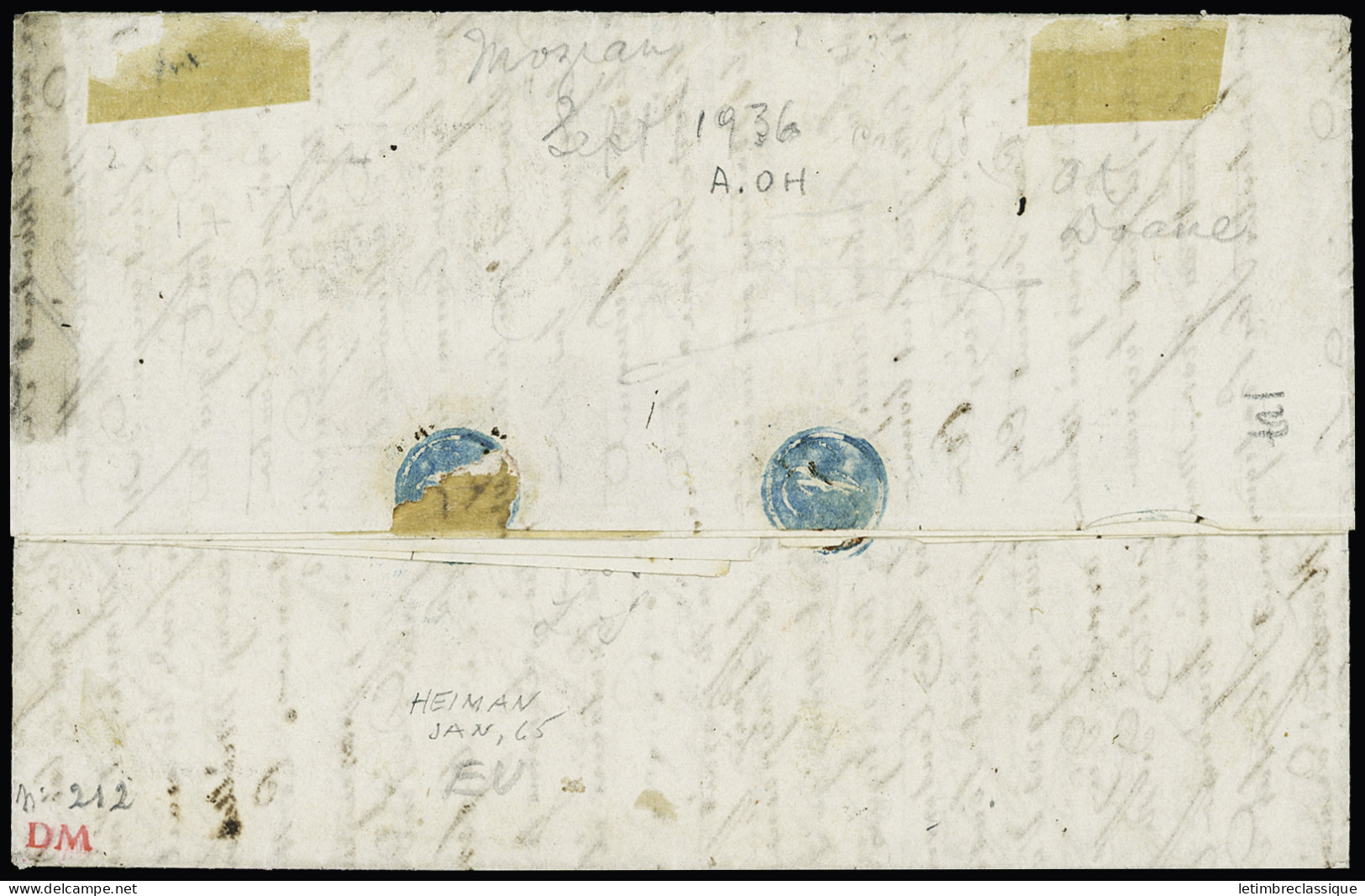 Lettre N°1 + 6 En Paire (touchée) + 4 (x2) Obl. PC Sur Lettre De Cette (Hérault) 1852 Pour New-York, Cachet Boston, TB,  - 1849-1850 Ceres