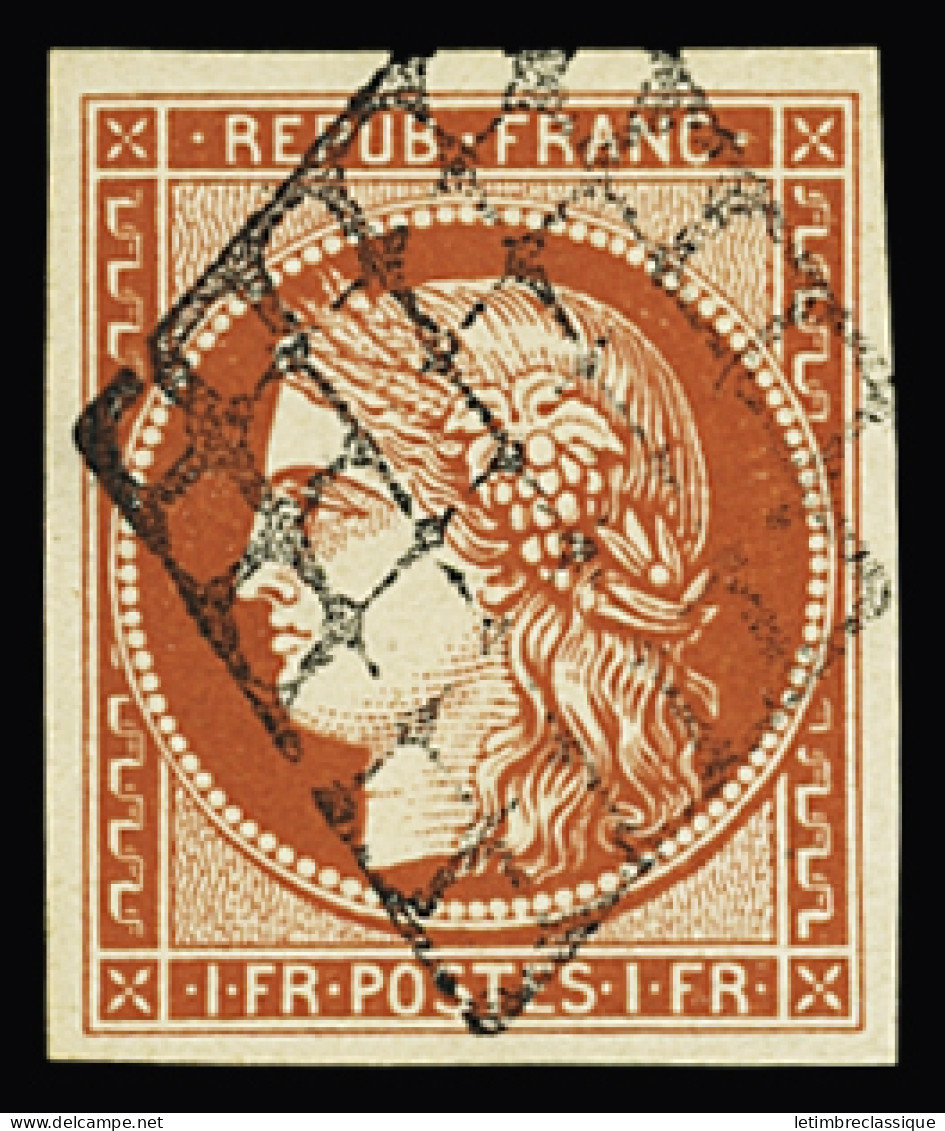 Obl N°7 1f Vermillon, FAUX De SPERATI, Obl. Grille Propre, Bien Margé, TTB - 1849-1850 Ceres