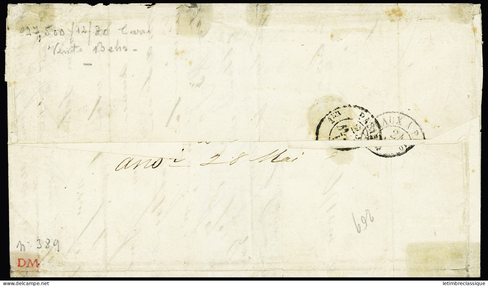 Lettre Exceptionnel Tarif à 3f90 Avec Combinaison De 3 émissions Différentes : CERES +  PRESIDENCE + EMPIRE
N°5 + 9 (x5) - 1852 Louis-Napoleon