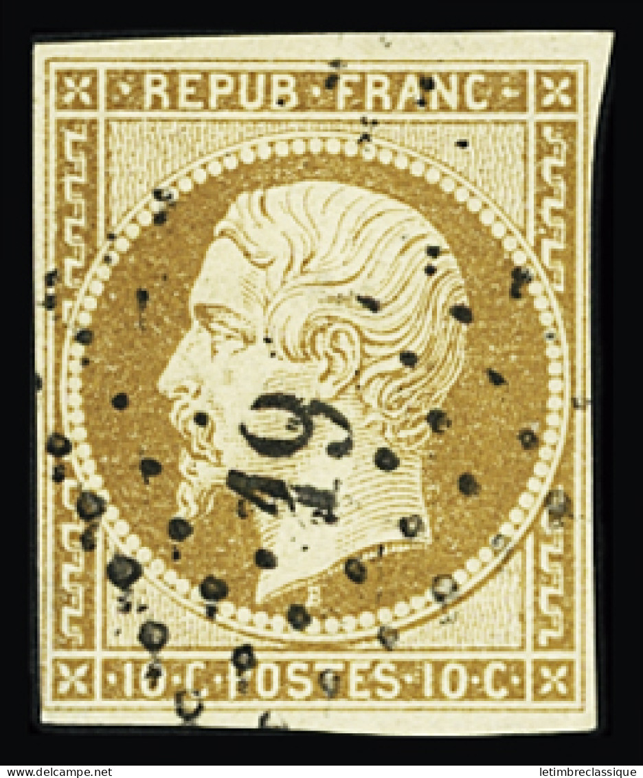 Obl N°9 10c Bistre-jaune, Obl Petits Chiffres, Minuscule Aminci, Aspect TB - 1852 Louis-Napoleon