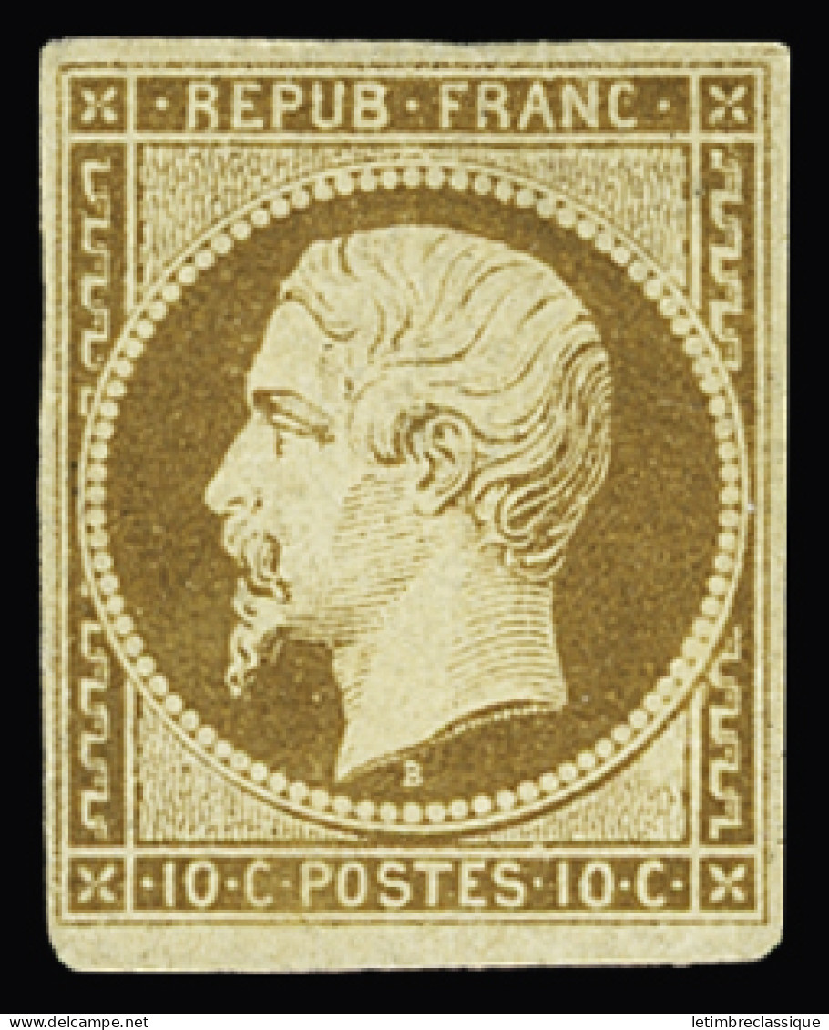 (*) N°9a 10 Bistre-brun, Bien Margé, Neuf Sans Gomme, TB, Très Rare. Cert. Scheller - 1852 Louis-Napoléon