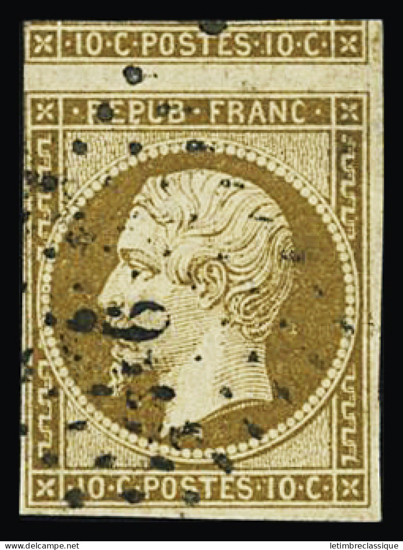 Obl N°9d 10c Bistre-brun Foncé, Obl. PC, Avec Voisin, Petite Marge à Gauche Mais Filet Intact, TB - 1852 Louis-Napoleon