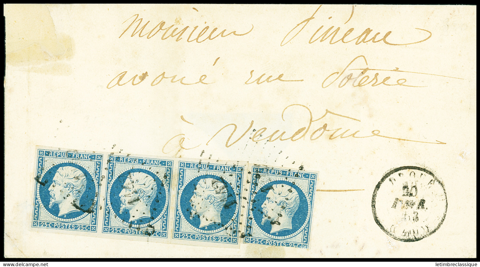 Lettre N°10, Bande De 3 (TB) + N°10 (touché) OBL PC 1142 + T15 "Droué (40)" (Loir-et-Cher, 1853) Sur Lettre - 1852 Louis-Napoleon