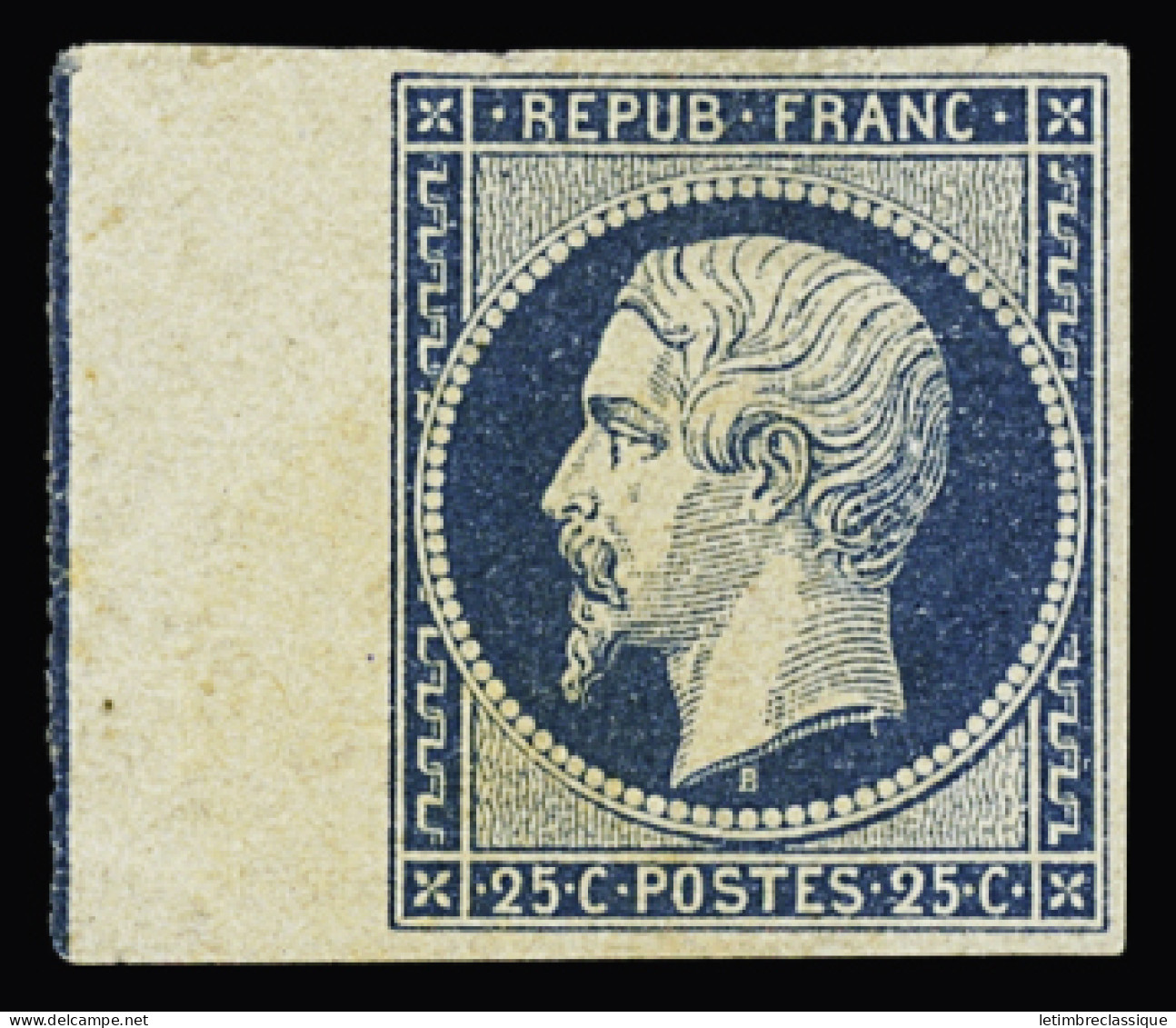 * N°10b 25c Bleu Avec Filet D'encadrement Sur Le Bdf, Neuf Avec Gomme D'origine, Légère Jaunissure, TB. Signé JF.Brun, C - 1852 Luis-Napoléon