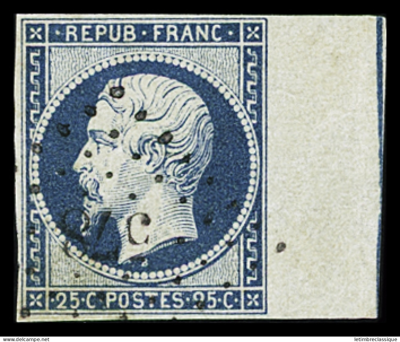 Obl N°10b 25c Bleu, Bdf Avec Filet D'encadrement, Obl. PC 578 De Caen (Calvados), Infime Pelurage Au Verso (à Peine Visi - 1852 Luigi-Napoleone