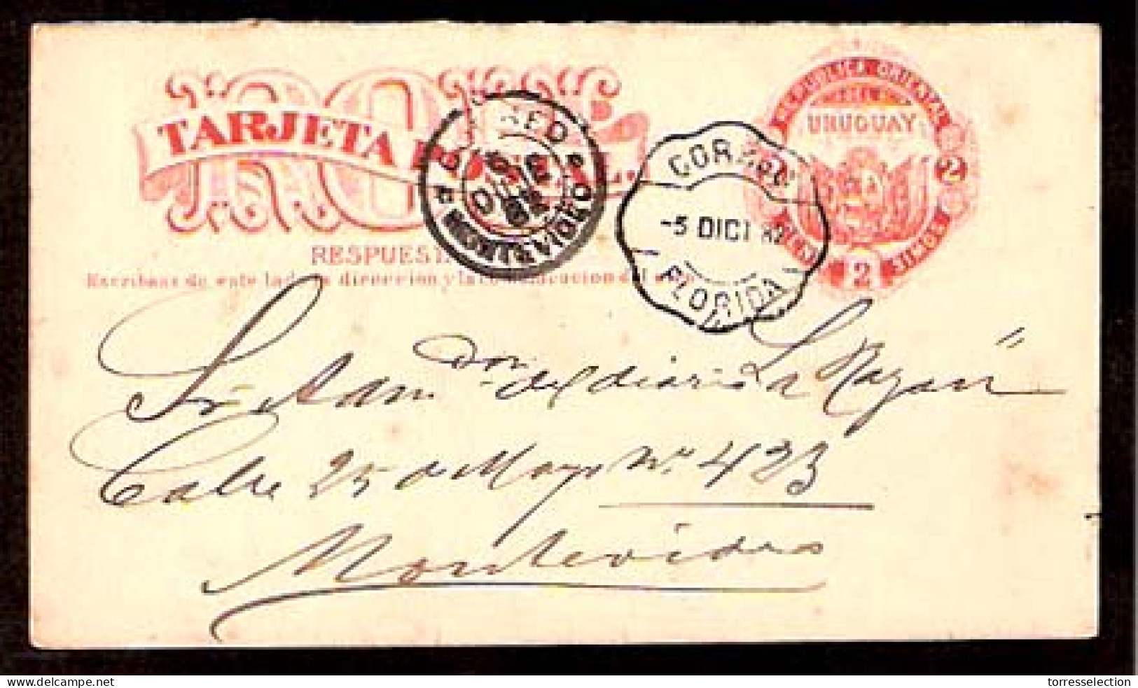 URUGUAY. 1882. Florida / Mont. 2c. Stat. Card. Fine. - Uruguay