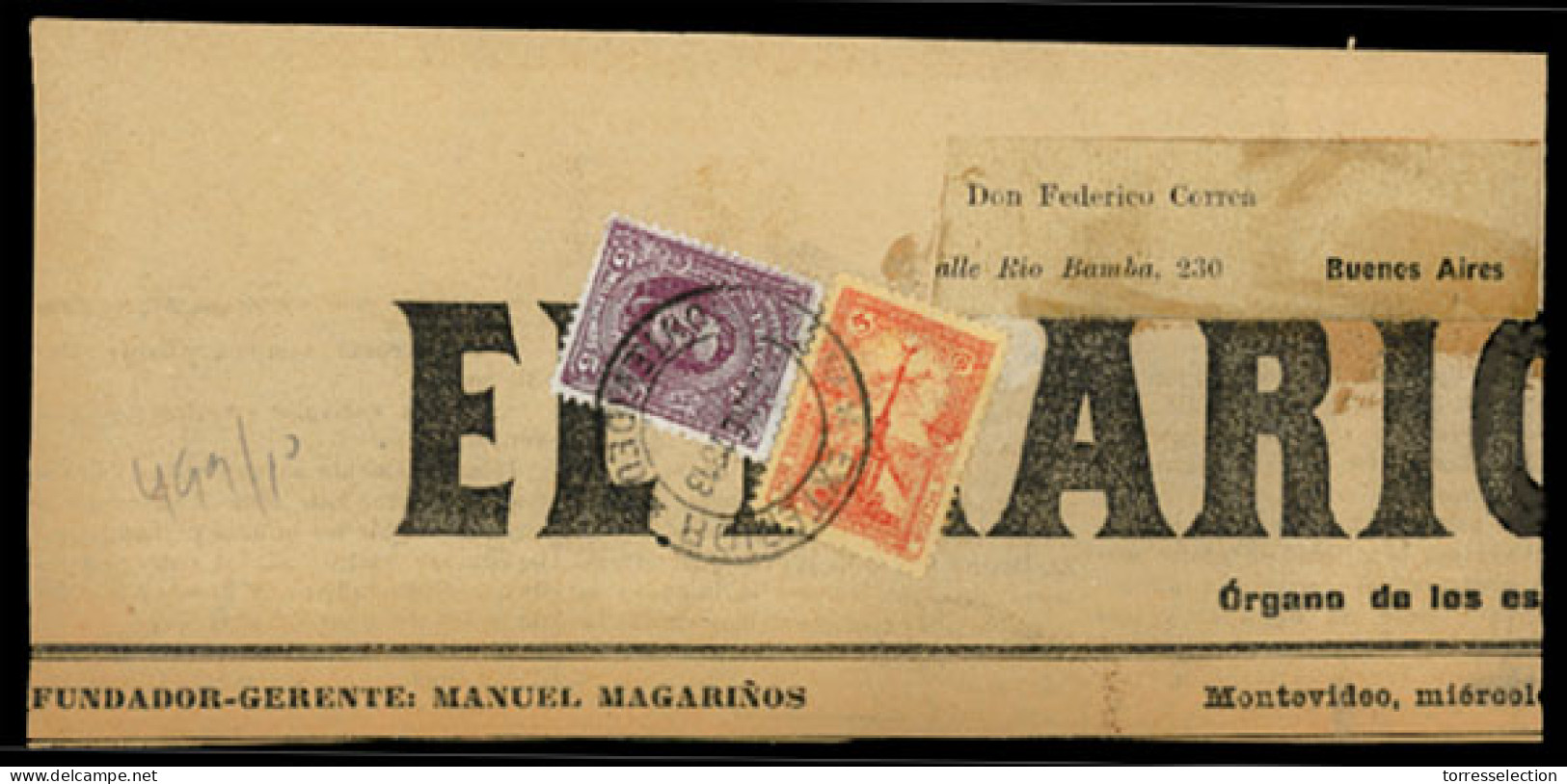 URUGUAY. 1913. Montevideo To Buenos Aires. Newspaper With Spanish Label. +adtl. - Uruguay