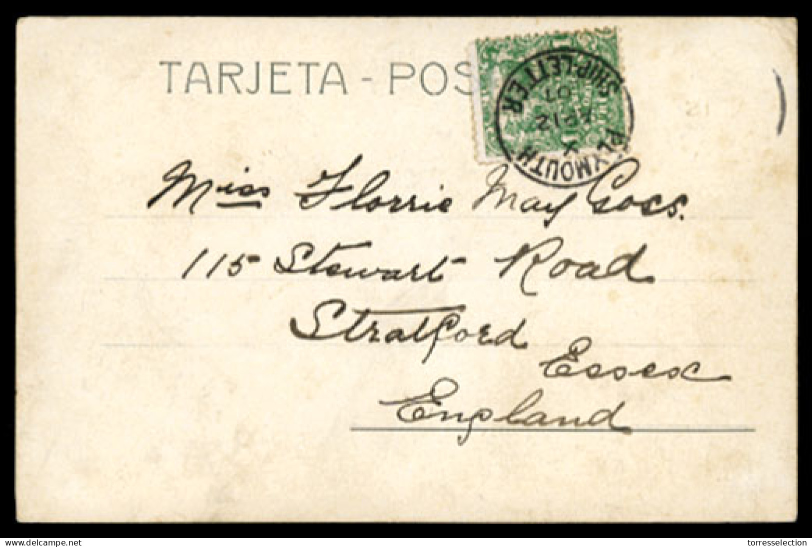 URUGUAY. 1901(April 12th). Postcard To England Franked By Single 1900 1c Yellow Green Tied On Arrival By Superb PLYMOUTH - Uruguay